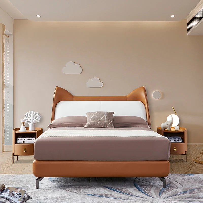 Luxury Bedroom Furniture Set Up-holstered King Queen Double Size Leather Prince Beds For Boy Children Kids