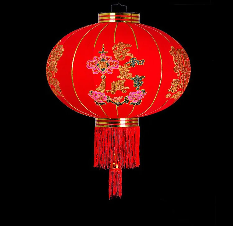 Waterproof Large Chinese Round Red Hanging Fabric Cloth Lantern Lunar New Year Outdoor Traditional Wall Lighting Lantern Decor