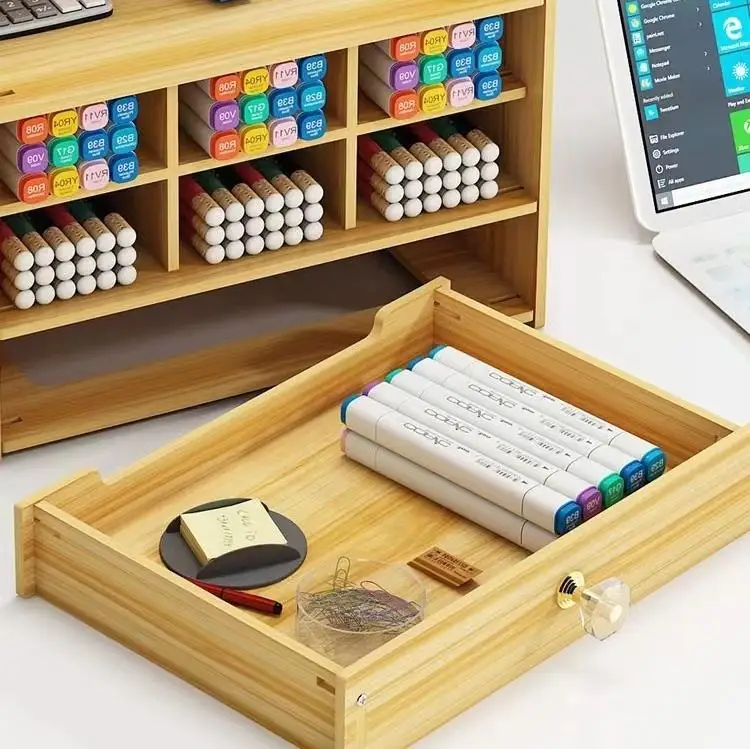 Pencil Holder Home Office Supplies Drawer DIY Desk Office Stationery Desktop Art Supply Organizer Wooden Pen Organizer