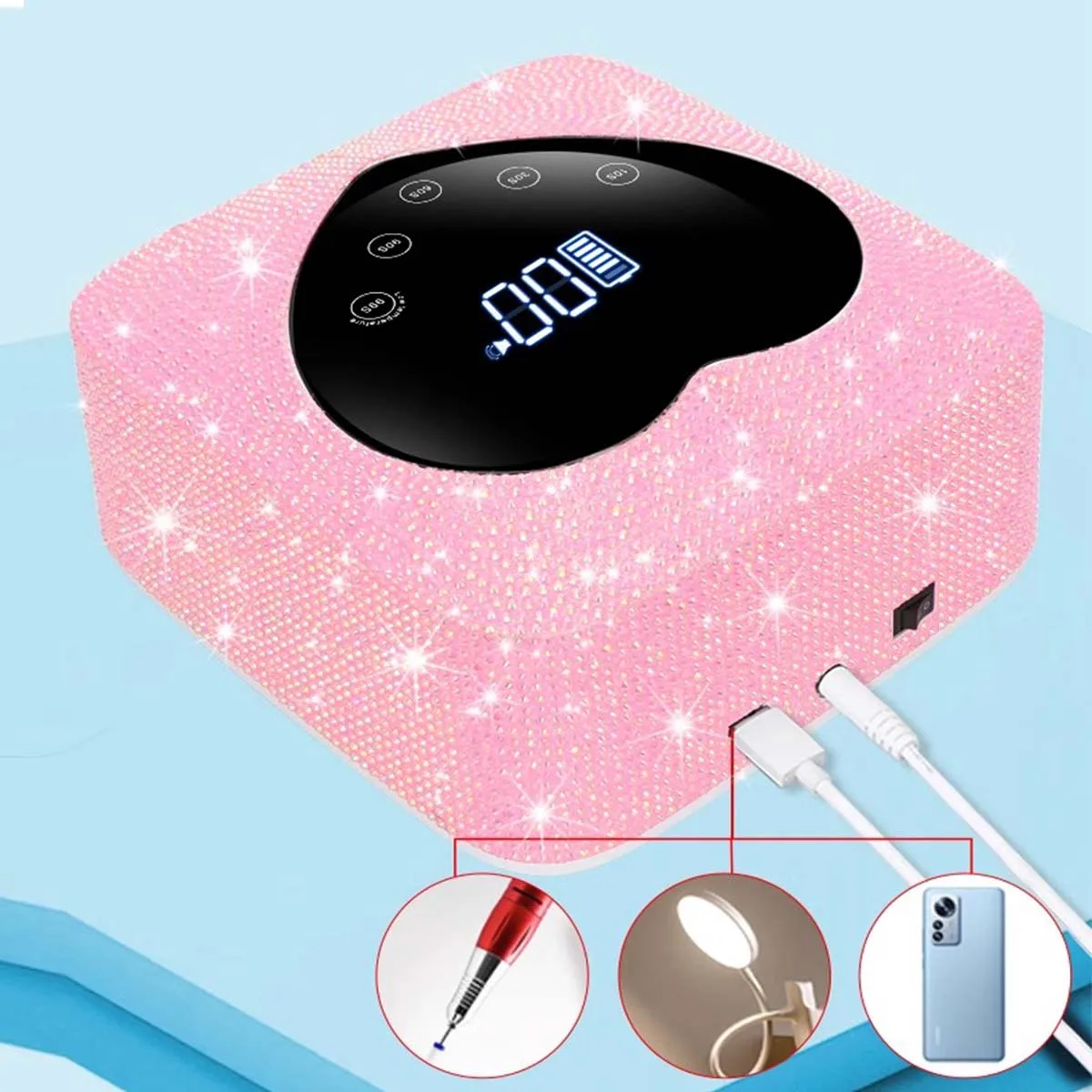 Professional Cordless Led UV Rhinestone Nail Lamps With Bling Shine Large Diamond Luxury Fast 72W Fast Nail Lamp LED Display Gel