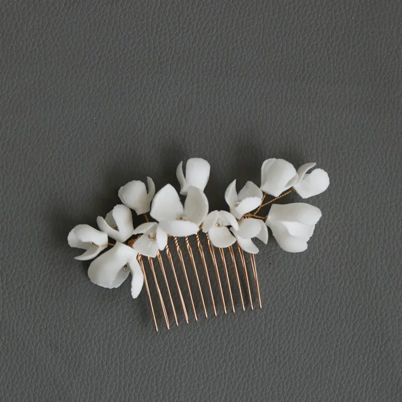 Wholesale Delicate Handmade White Ceramic Flower Bridal Hair Pin Headwear Wedding Hair Comb For Women