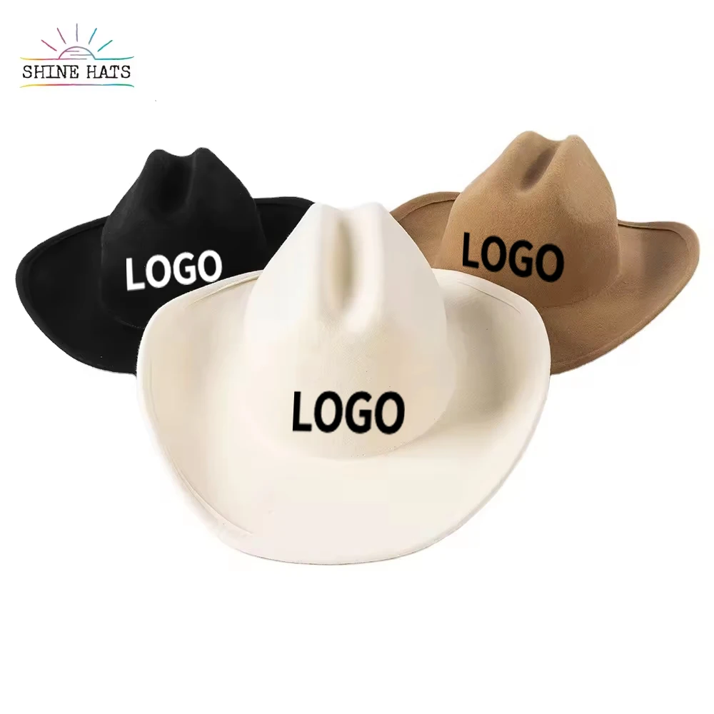 2024 Shinehats Winter Collection Western White Cattleman Crown Cowboy Hat Wool Felt Chapeau Femme Wholesale Cowgirl Fedora Hats