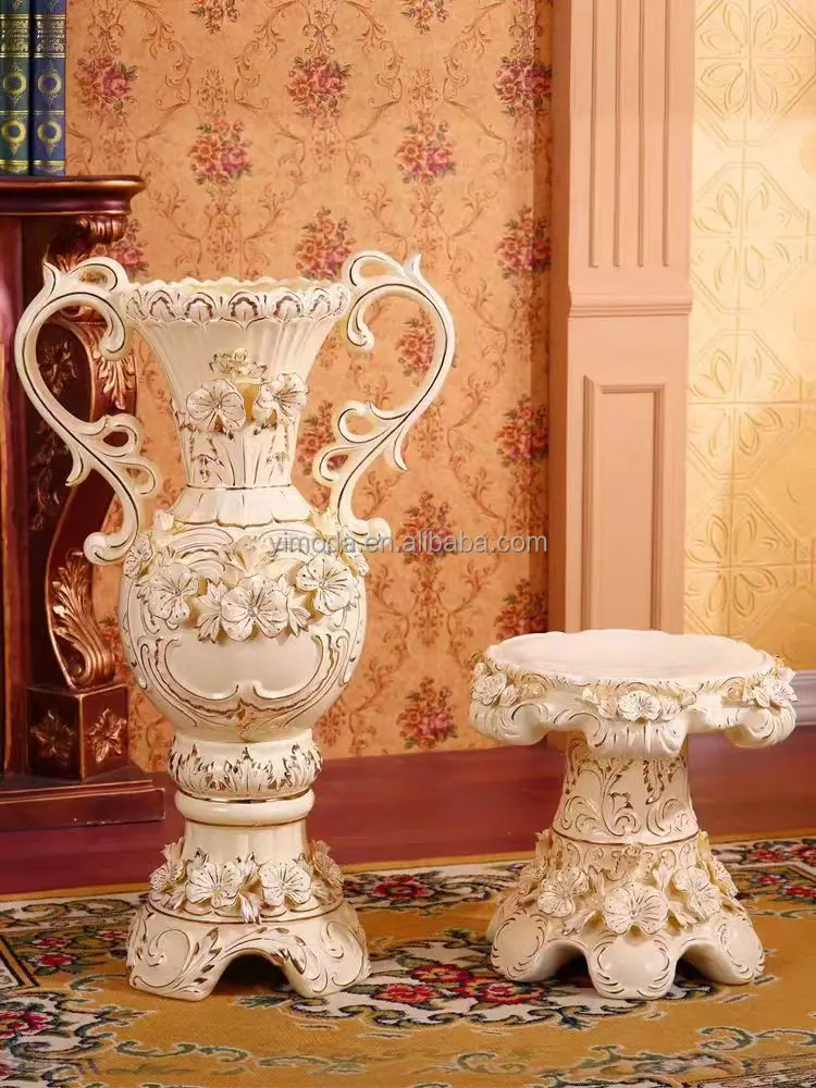 Classical French Wedding Home Decor Handmade cream white ceramic carved floor flower Vase