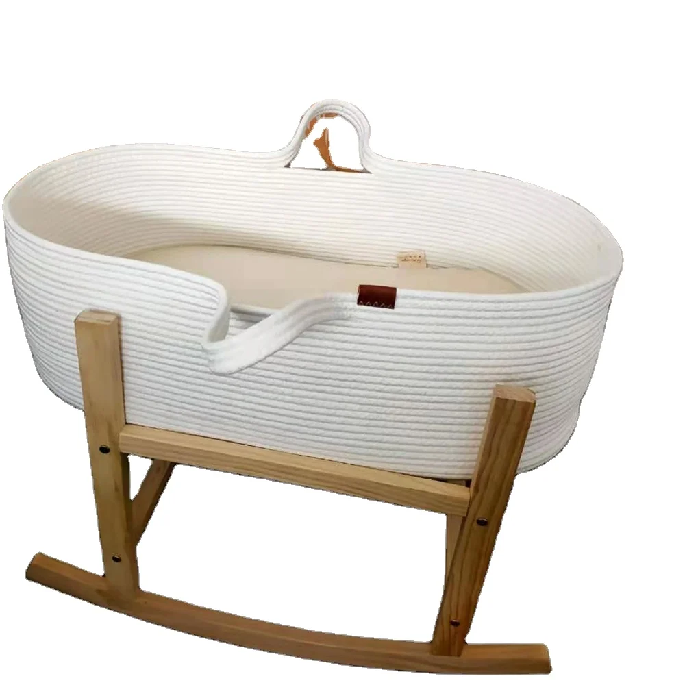 ICEBLUE HD Cotton Rope Knitted Baby Nest Bed with Stand Moses Basket