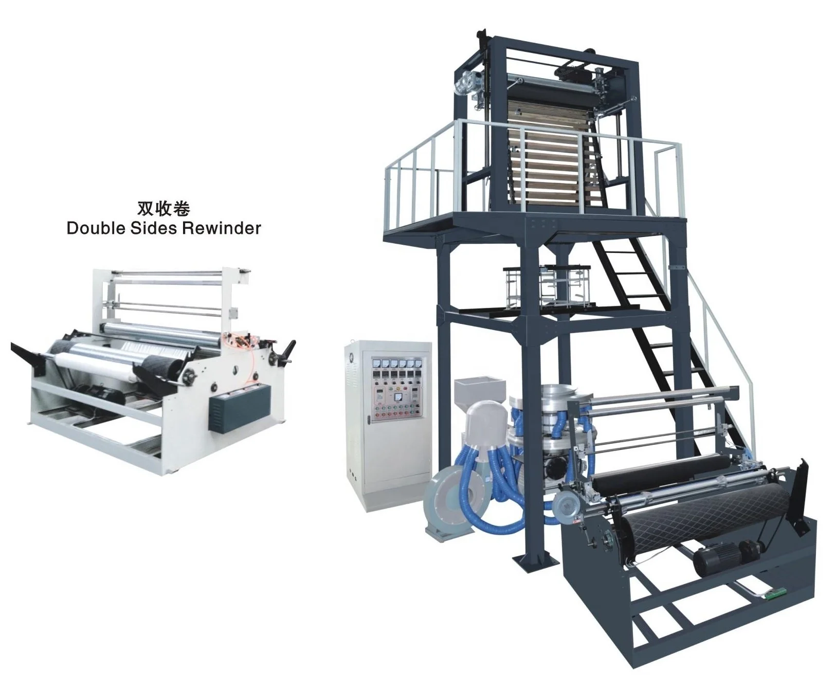 high speed hdpe ldpe rotary die double winder plastic film blowing machine