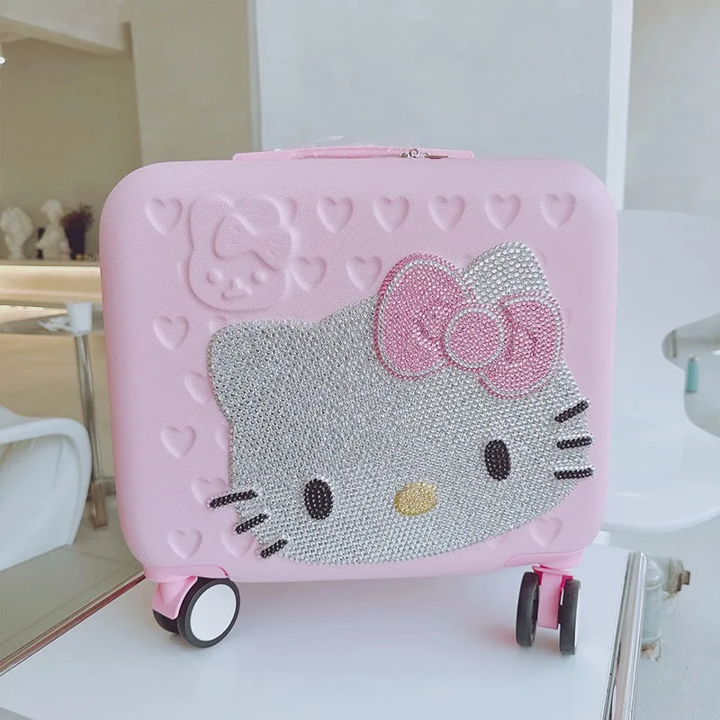 Botu 16inches Diamond Kitty Kid Luggage Set Travel Rolling Luggage Waterproof KT Trolley Large Capacity Kids Suitcases