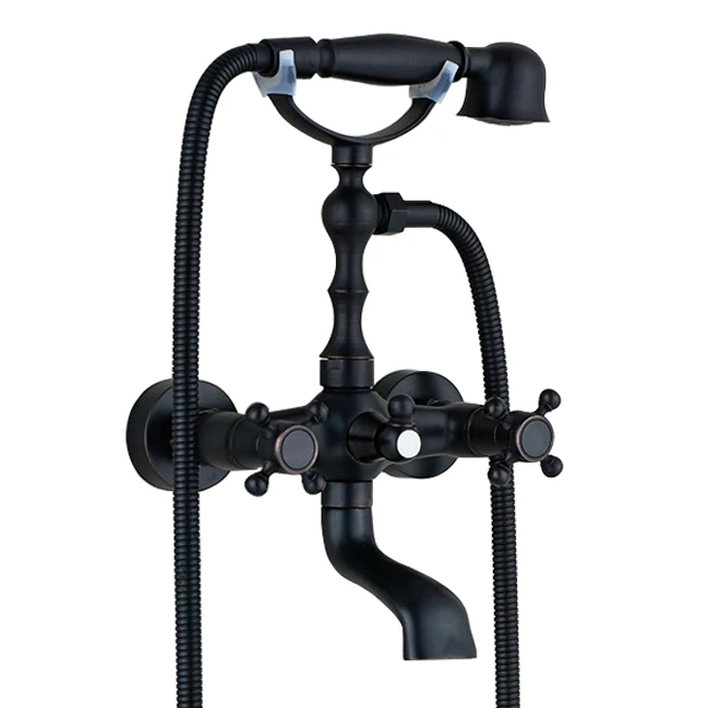 New  European Wall Mounted Copper Bathroom Rain Shower Antique Gold Telephone Brass Shower Set