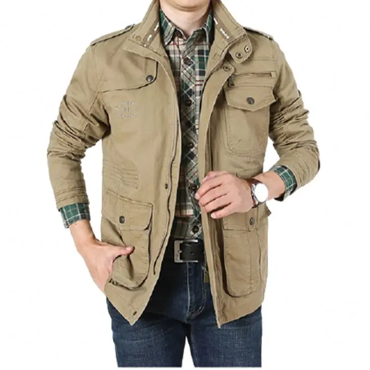 Mens Fall winter Field Jacket Tooling Cotton Washed Stand Collar multi pocket airforce Wind breaker outdoor Military Coat jacket