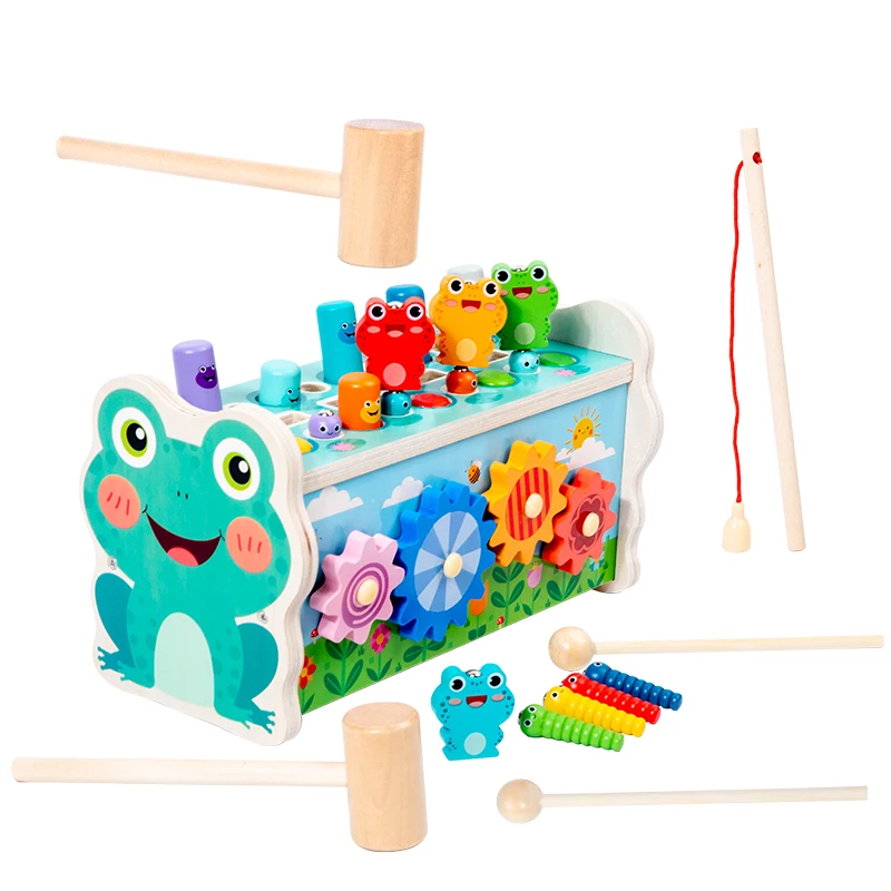 Popular Baby Wooden Groundhog Hammer Xylophone Magnetic Finishing Gear Game Educational Playing Gift Toys