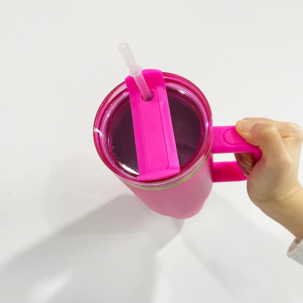 USA warehouse powder coated 40oz 30oz 20oz holographic rainbow plated car tumbler mugs cups with colored straw 2024 new style