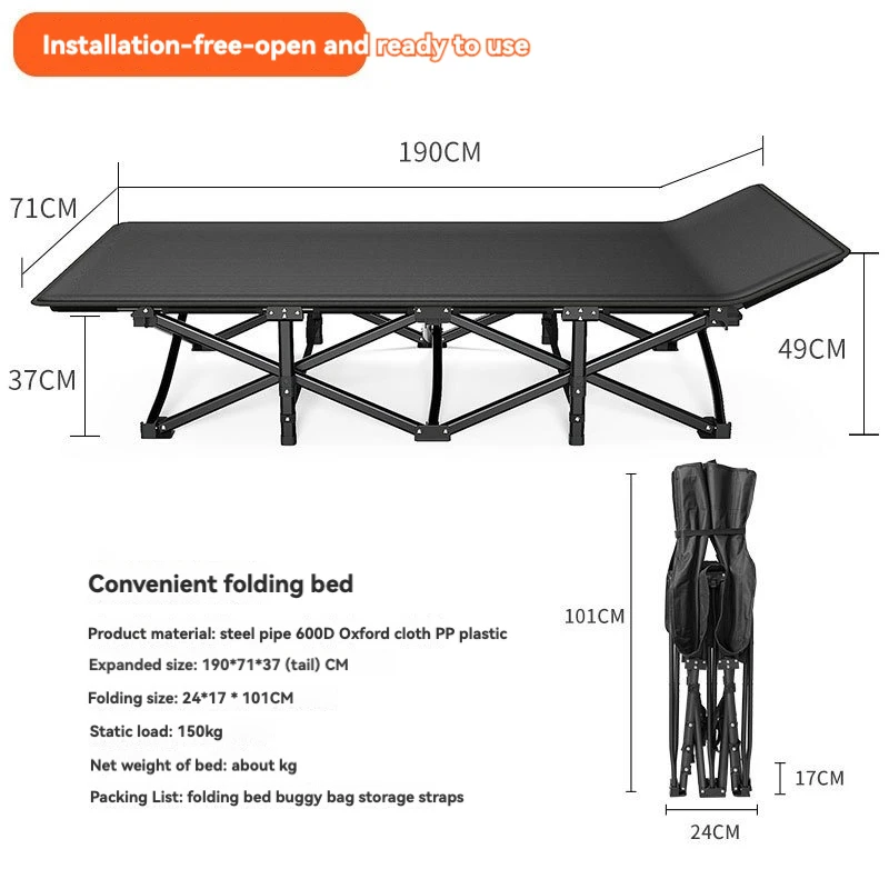 Wholesale cheap ultra light iron tube adult single folding bed portable hospital bed