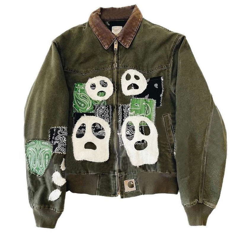 Custom Embroidery Bandana Print Water Proof Zip Up Padded Winter Streetwear Jackets Men