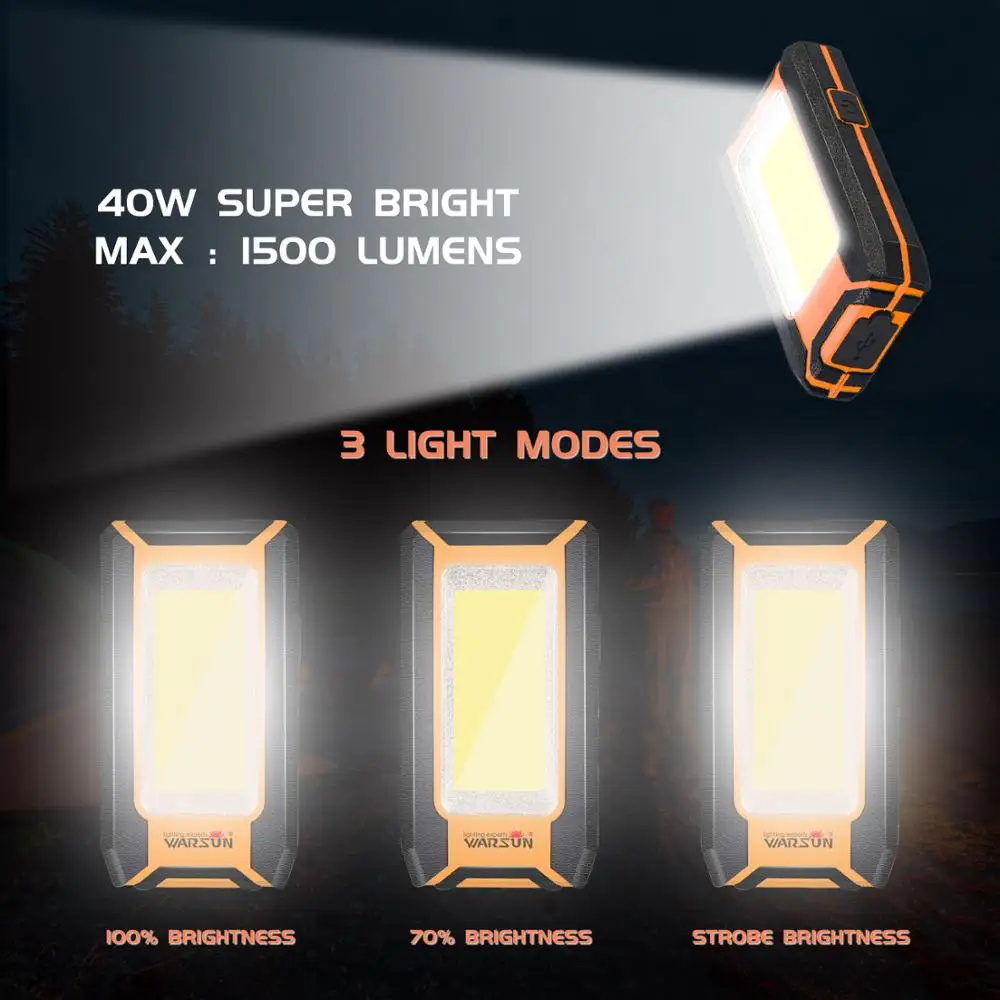 WARSUN Y39 outdoor portable LED car inspection light hook work lamp USB COB rechargeable work light with magnet