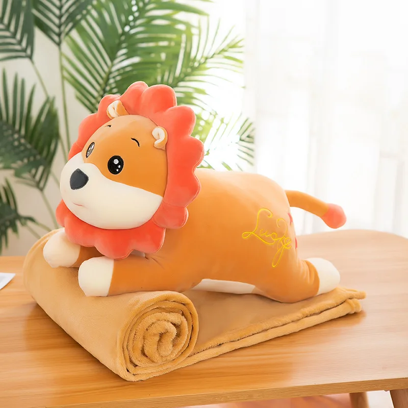 Multifunctional Stuffed Plush Toy Cute Lion Duck Deer Sleeping Pillow Toy Animal With Blanket Soft Toy For Kids