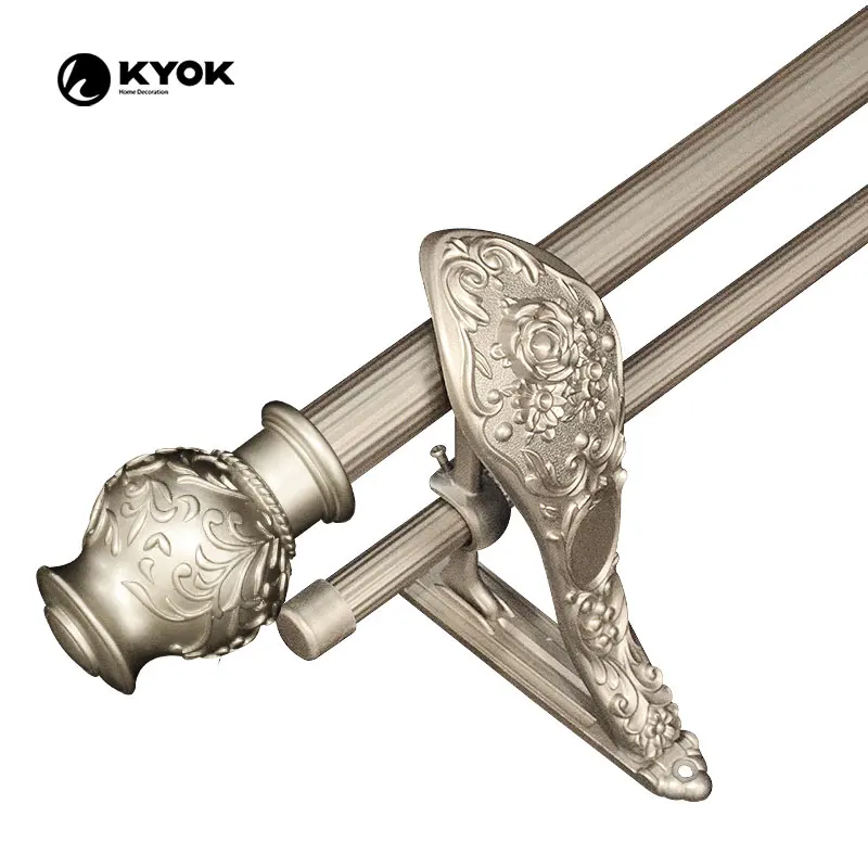 KYOK Grooved Metal Curtain Rods 28 MM Curtain Pipes with Exquisite Finials  Electroplating Surface Treatment For Hotels and Home