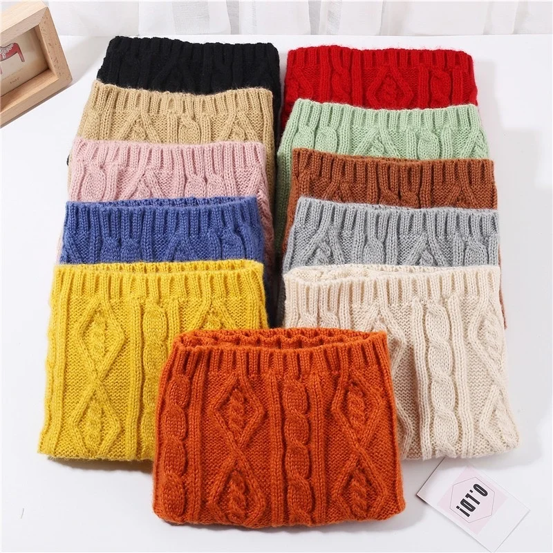 KENSHELLEY 2021European Style Kids Infinity Round Scarf Pure Color Neck Warmer Snood Classic Cable Knitted Wool Snood Scarf