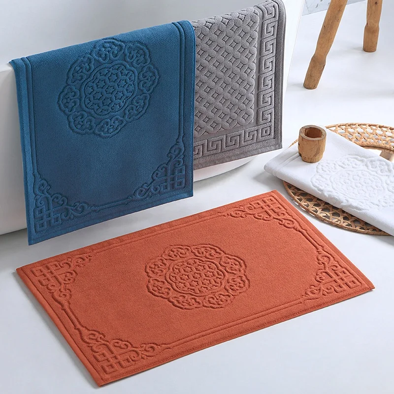 Japanese Style simple style jacquard water absorbent  foot towel anti slip 100% cotton bath mat set