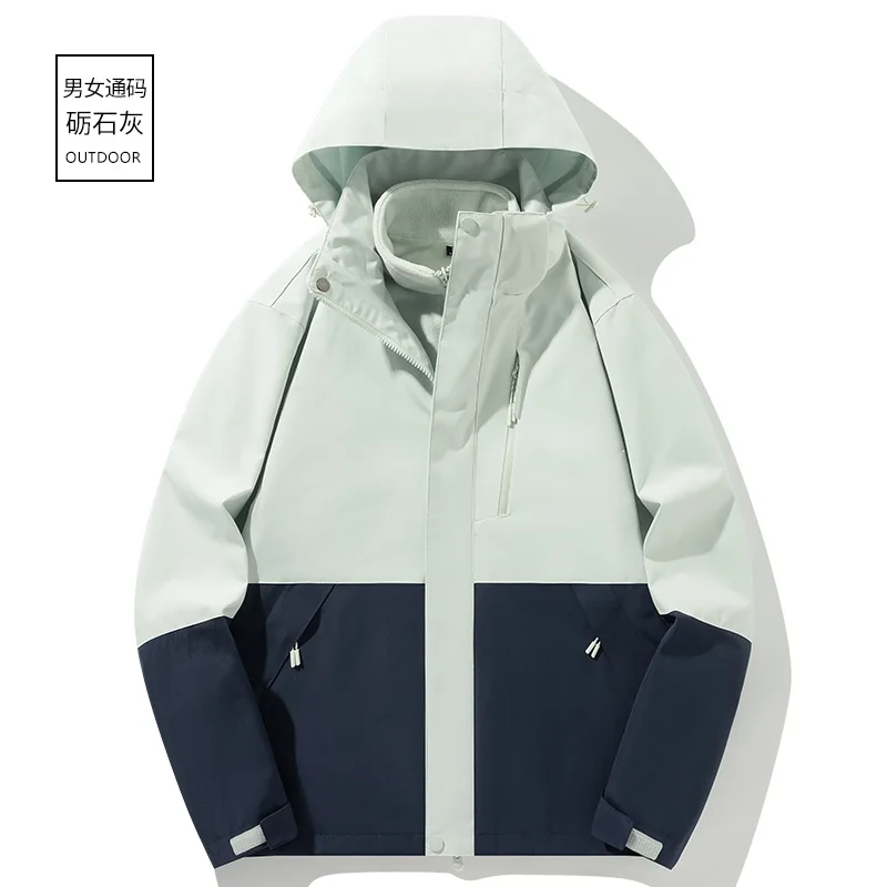 ANSZKTN Men outdoor winter three-in-one detachable windproof plus velvet lining two-piece set jacket