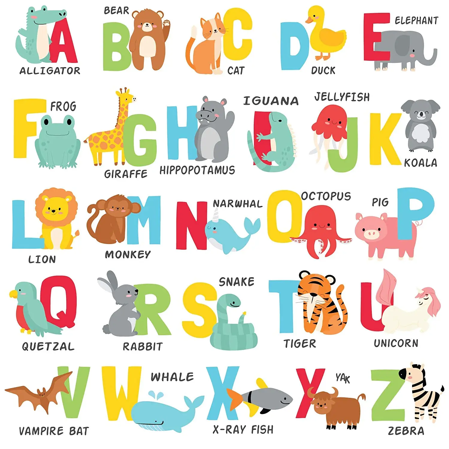 Animal Removable Vinyl Alphabet Letter Wall Stickers Decorative Sticker for Kids Room Bedroom Classroom