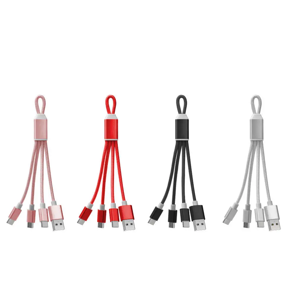 Marketing Promotional Gift Customized Logo 3 in 1 Portable Multifunction Fast Charging Keychain Charging USB Cable