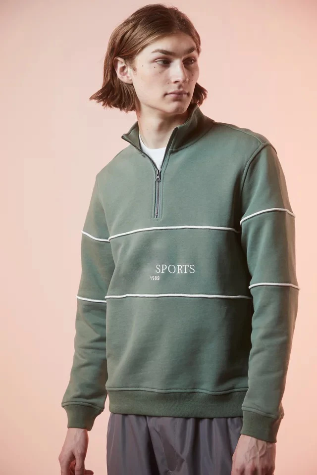 MGOO Winter embroidery logo Quarter Zip Sweatshirt Custom trim high neck jumper