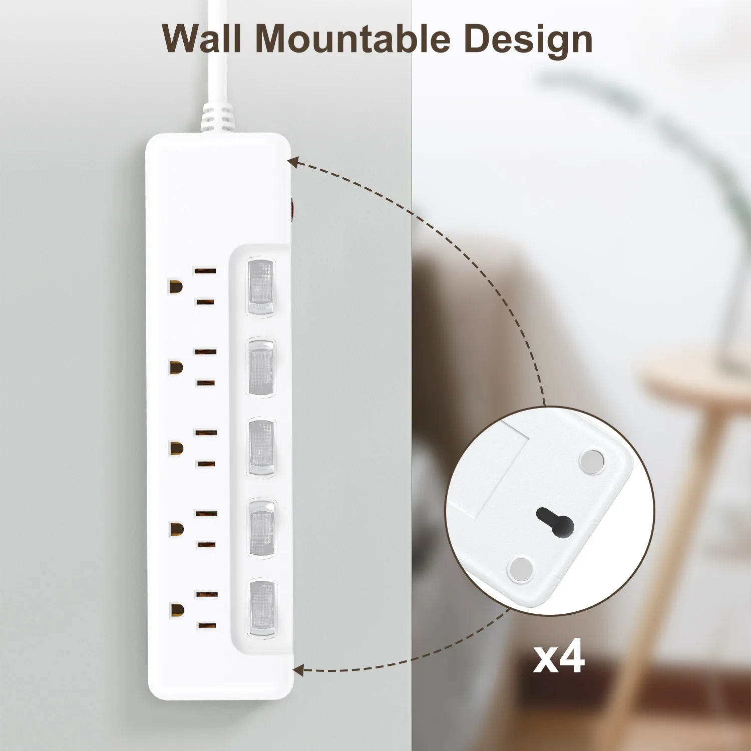2023 New  US Standard  Socket  Fashion White Electric Power Strips  Home Office Charging Station 2ft Power Cord 2m