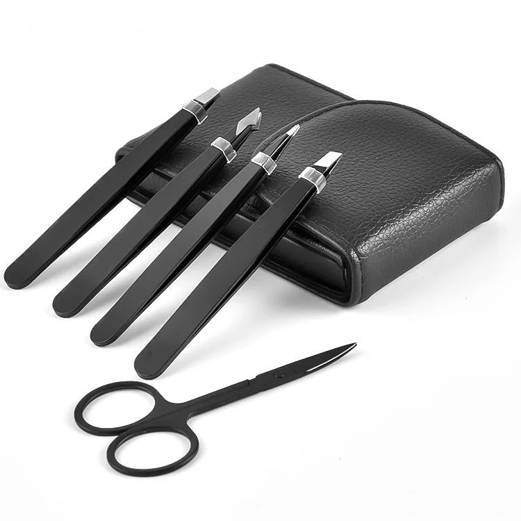 Black Stainless steel eyebrow shaping 5pcs kit personal eyebrow care for man and woman