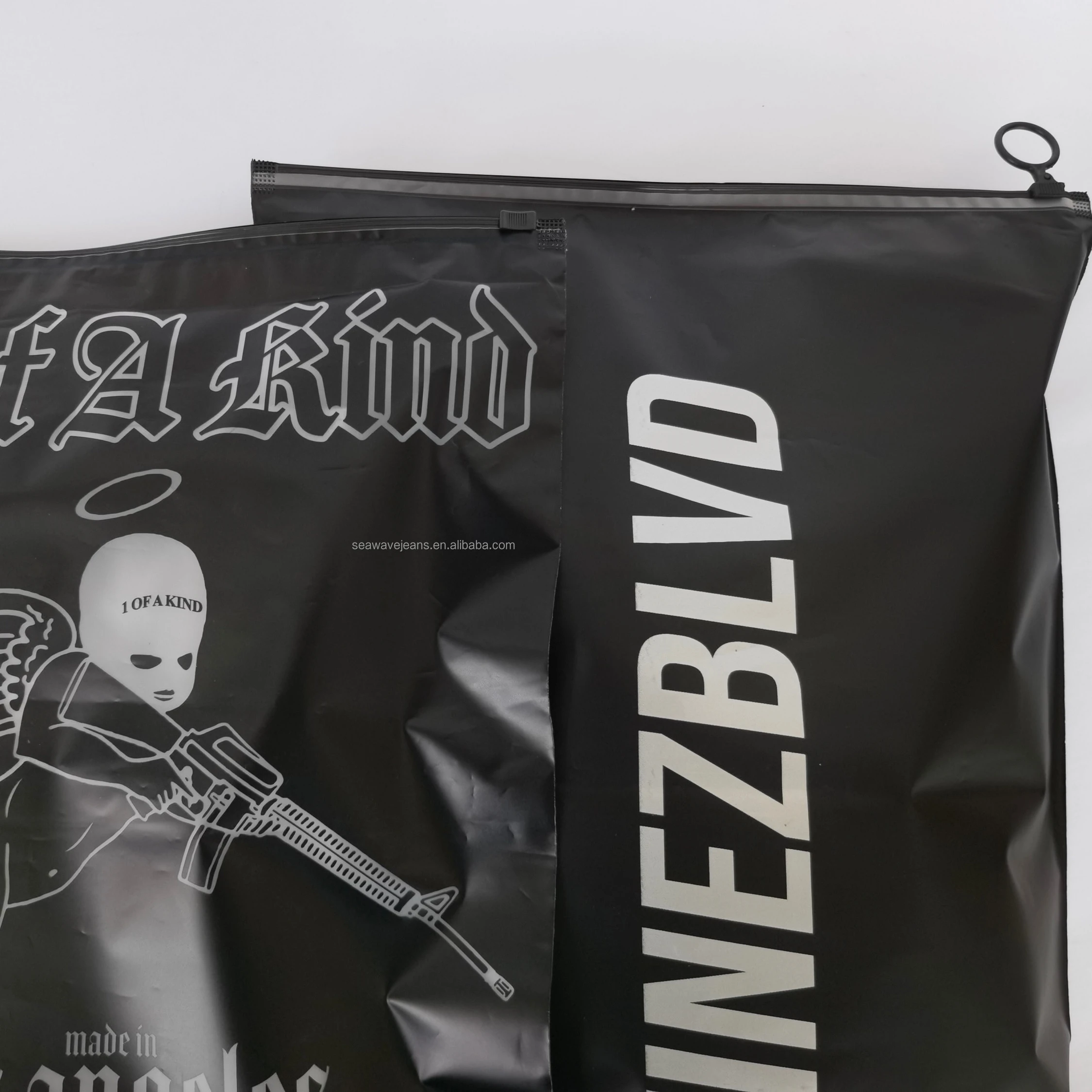 Custom black zipper bag Eva plastic baby clothing packaging bag with logo