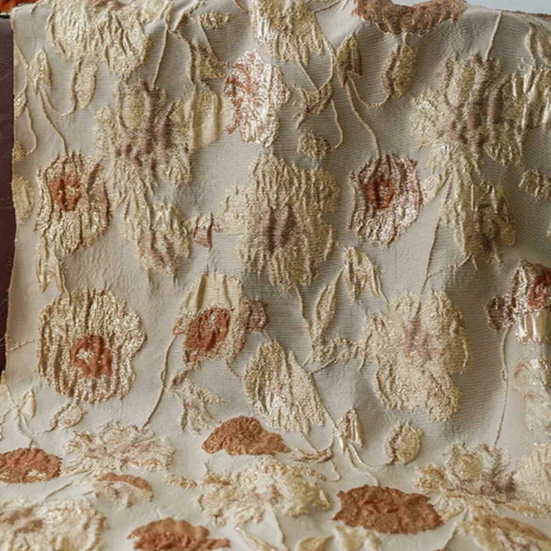 20%Wire30%nylon50%polyester embossed gold jacquard fabric suit dress fabric floral brocade jacquard fabric