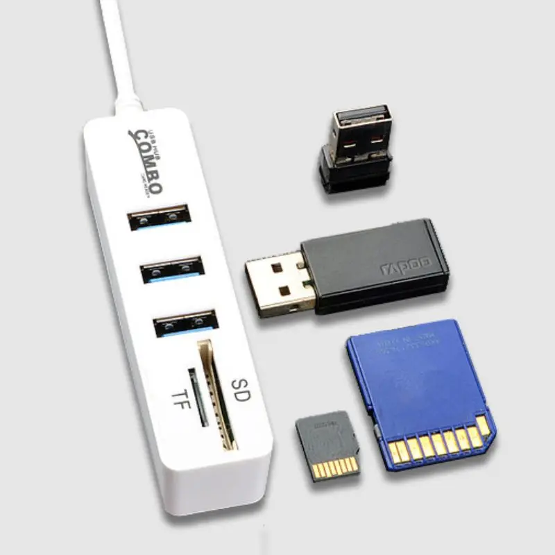 Cable Adapter High Speed Read Write USB 2.0 Device Memory Flash Card 3 IN 1Charging Port USB Extender