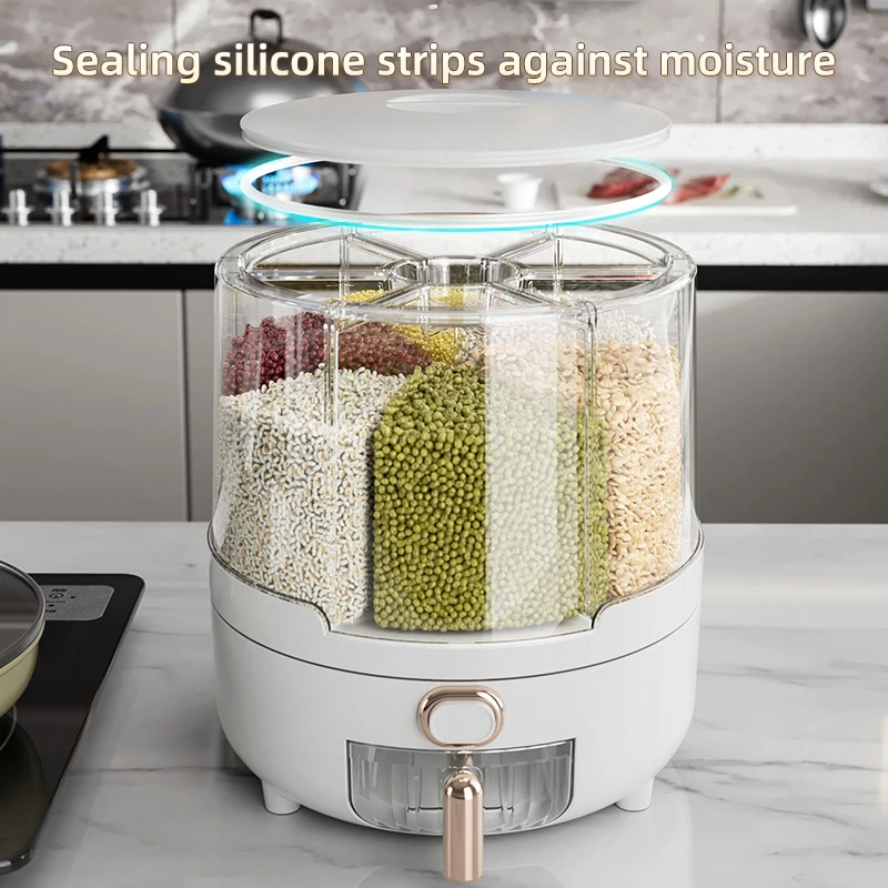 Commercial Kitchen Large 360 Rotation Dry Food Storage Containers Multi Grain Cereal Dispenser with Lids