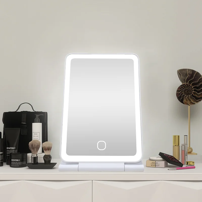 Custom Logo Rechargeable Ultra Thin Portable Makeup Vanity Mirror with 3 Color Led Lights Beauty Ipad Mirror