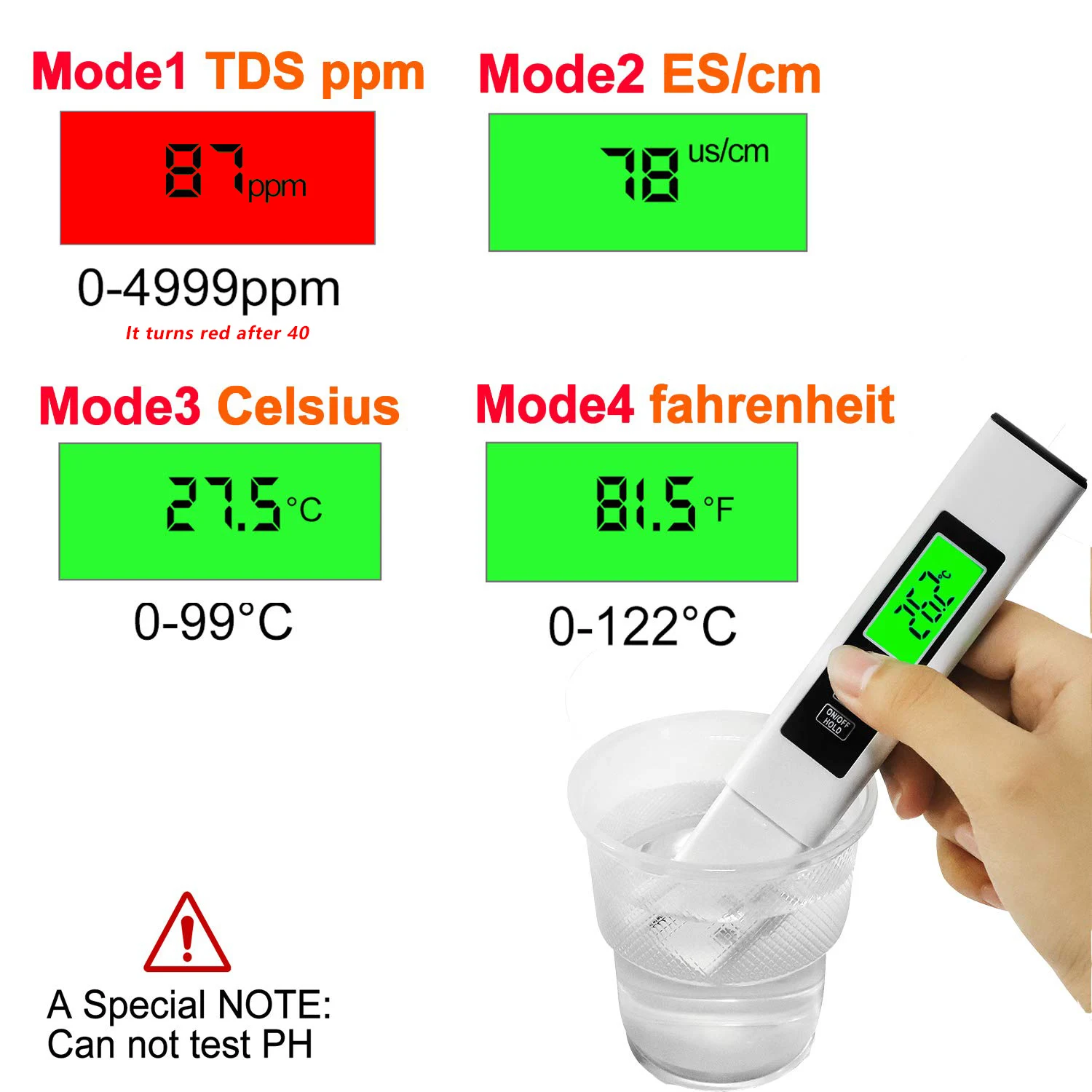 Digital 3 in 1 TDS Meter Ec Temperature Meter with Backlight for Water Quality Testing