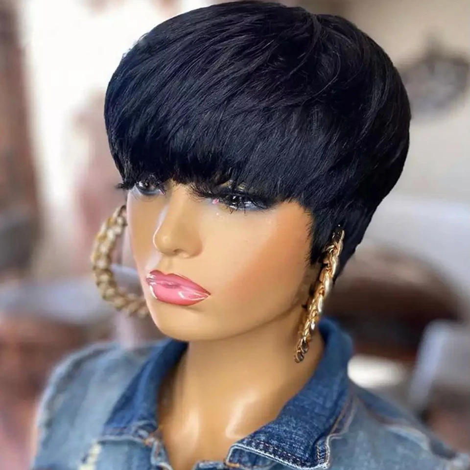 Short Wig Cheap Sale Brazilian Virgin Human Hair Short Machine Made Wig Perruque Pixie Cut Human Hair Wigs For Women Vendor