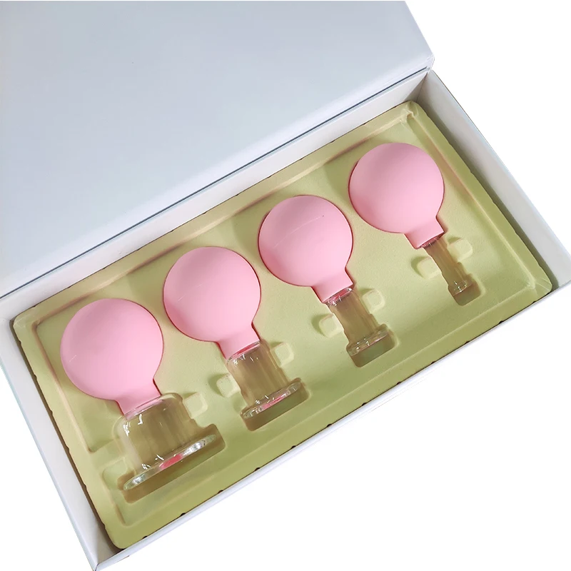 4 pcs coloured silicone ball glass  hijama cups Vacuum Massage Therapy Cupping Device Suction Cup Glass Cupping Set for Body Fa