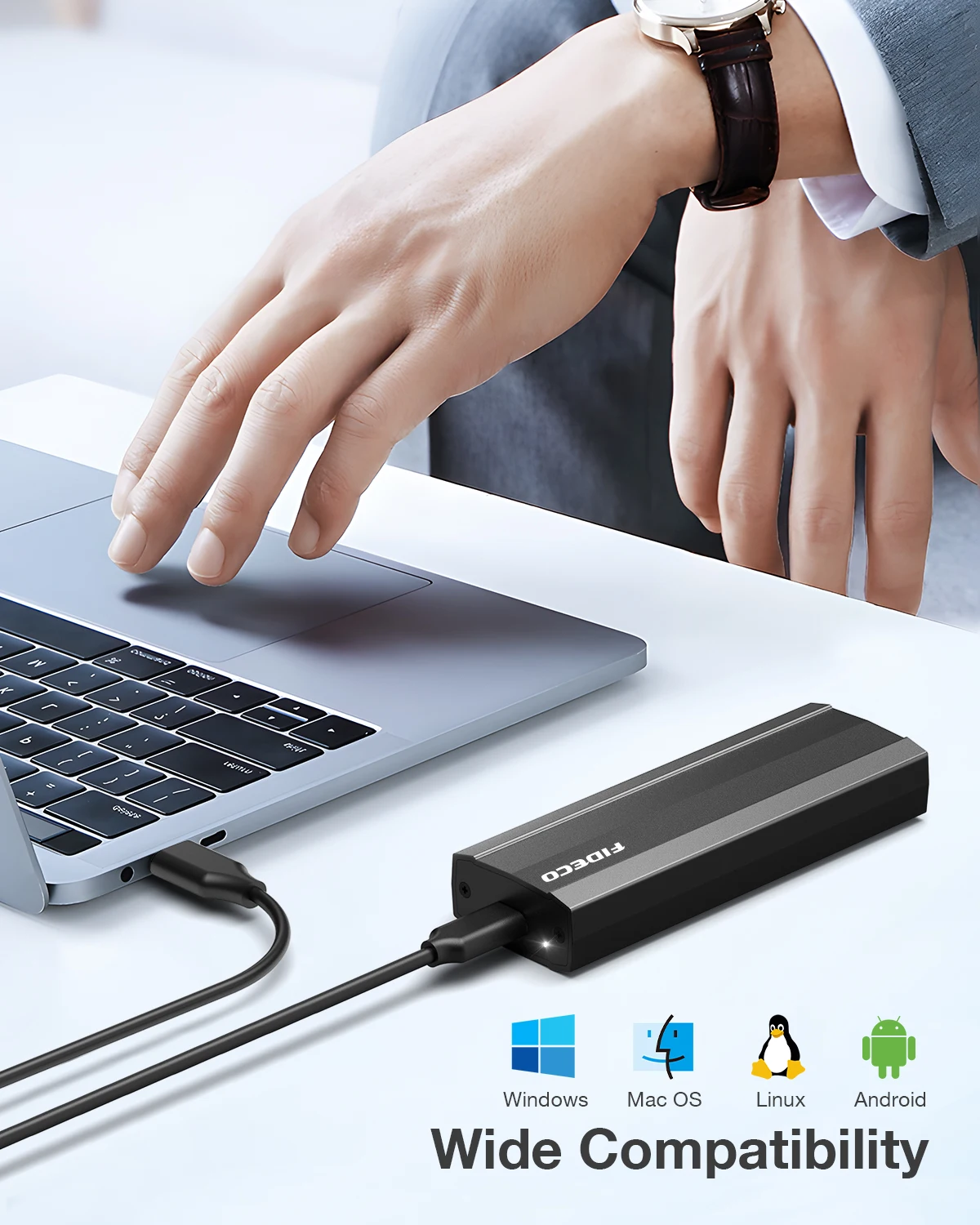 FIDECO New Design USB3.1 C to M.2 B Key B+M Key Nvme Ngff Pcie SSD Box Case 10Gbps High Speed Hard Drive SSD Enclosure