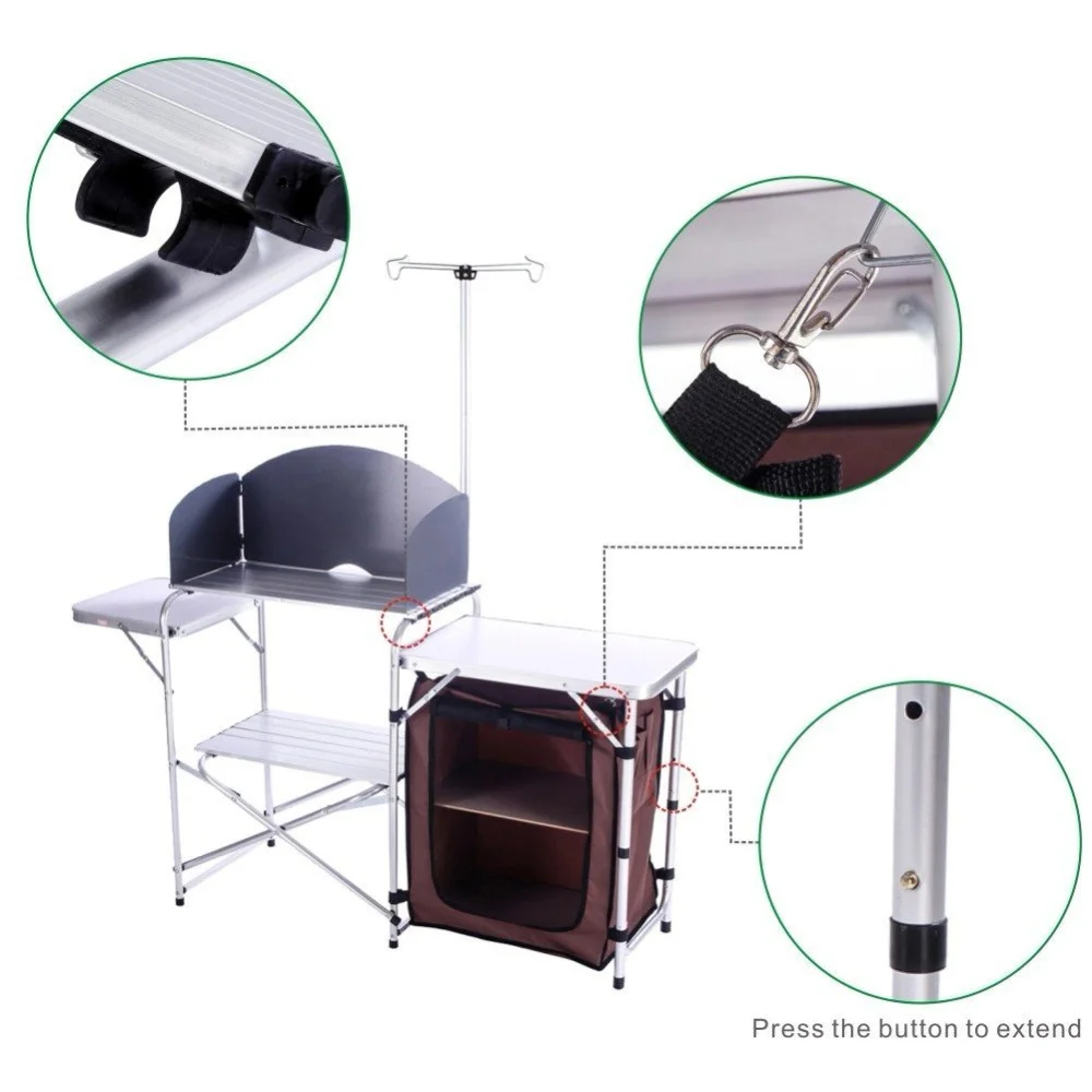 Outdoor Portable Cooking Cook Kitchen Windscreen, BBQ, Party Station Aluminum Floding Camping Table