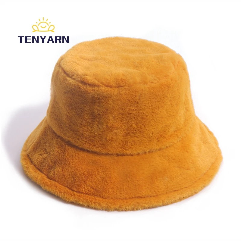 Tenyarn 2023 Warm Fashion Bulk Designer Hats Women Winter Furry Fur Bucket Hat China Wholesale