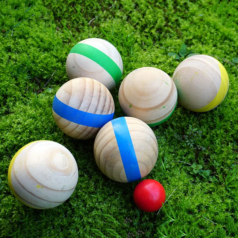 Wooden Petanque ball Set Wood Bocce Sets With 7 Balls wooden Outdoor Backyard Games For kids