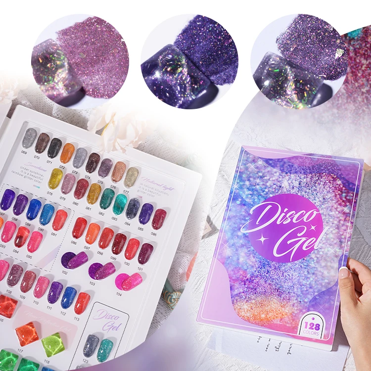 RS Professional Nail Glue Manufacturer Disco Gel Color Book 128 Colors Diamond Gel Color Card
