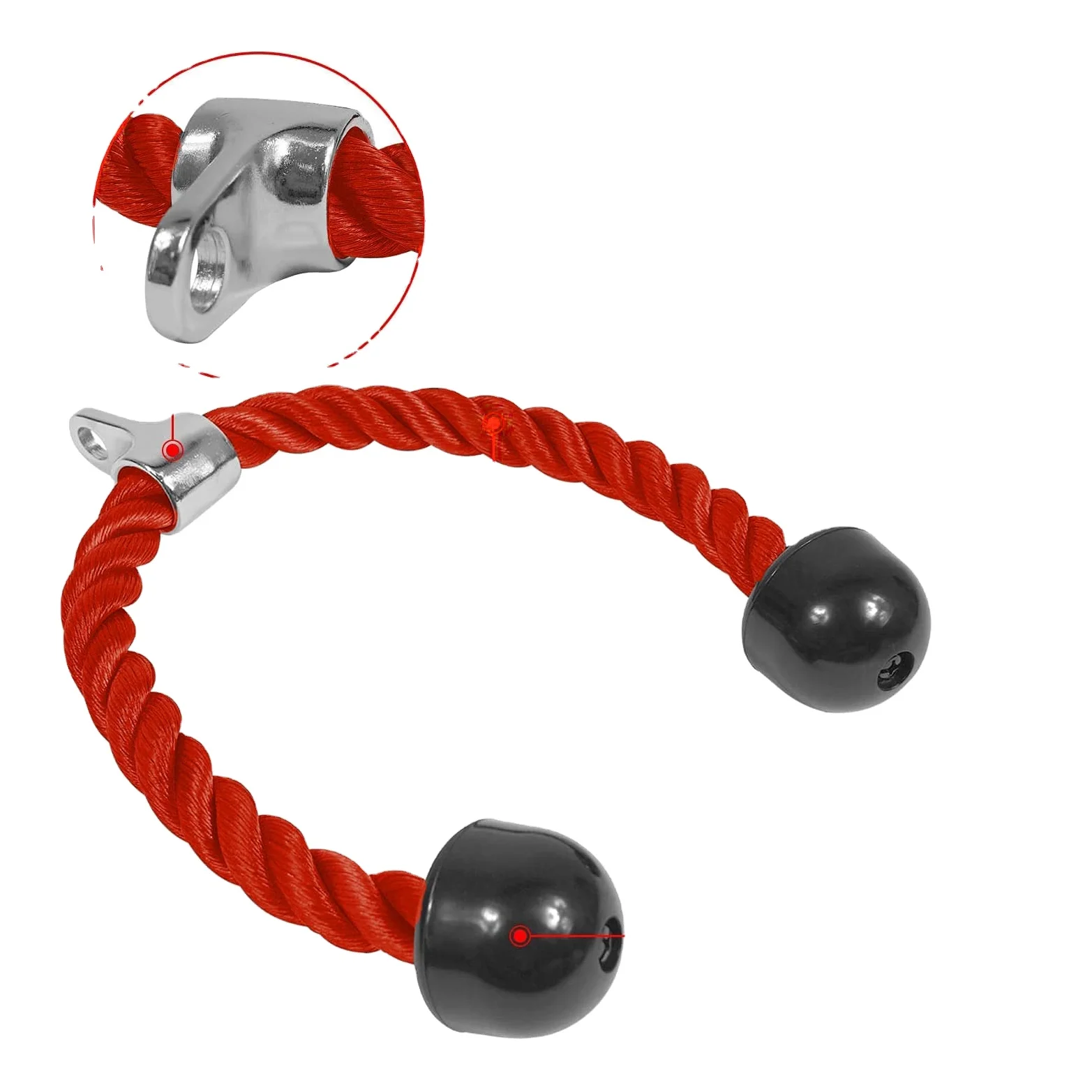 TELLUS Tricep Press Down Rope Fitness Attachment Cable Machine Pulldown Heavy Duty Coated Nylon Rope with Solid Rubber End