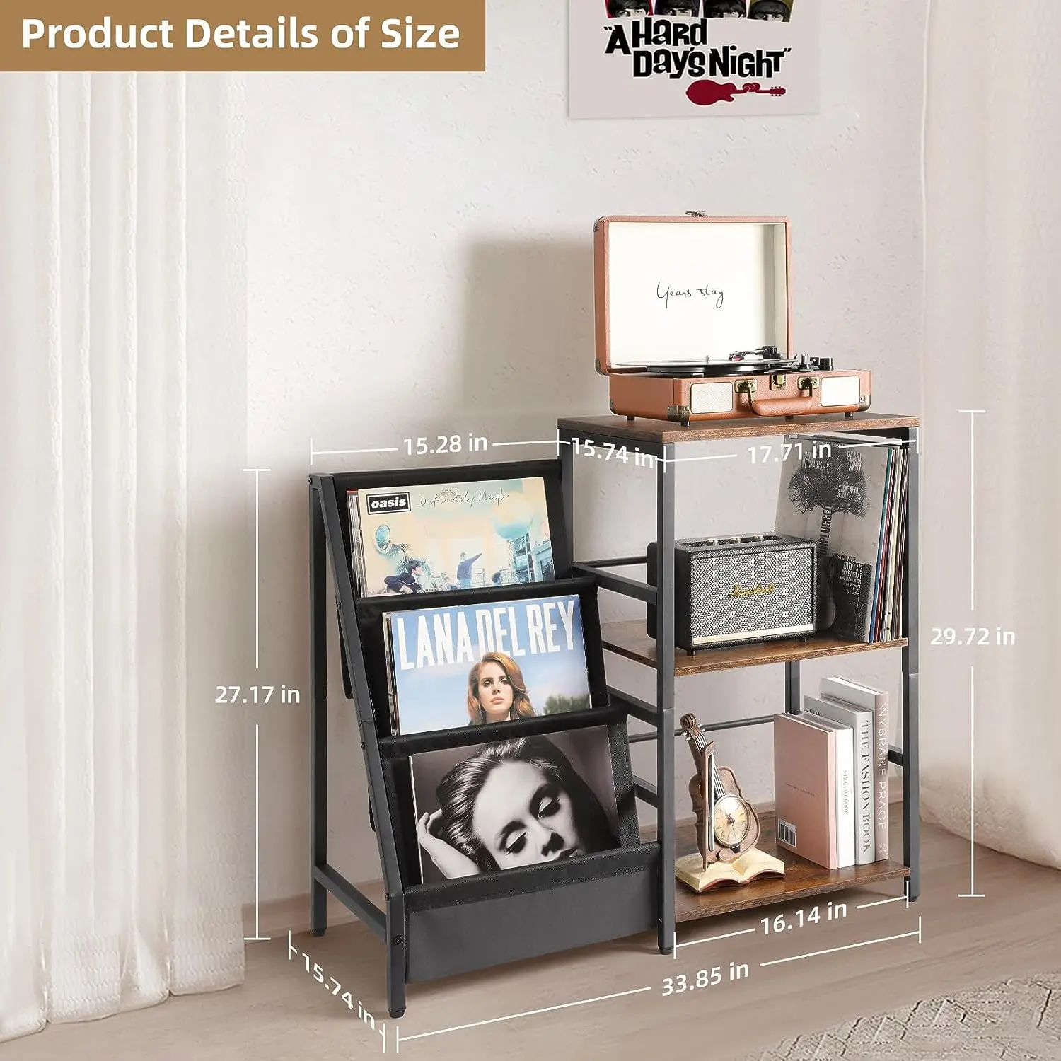 Record Player Stand Turntable Stand with 3-Tier Vinyl Record Storage Record Player Table