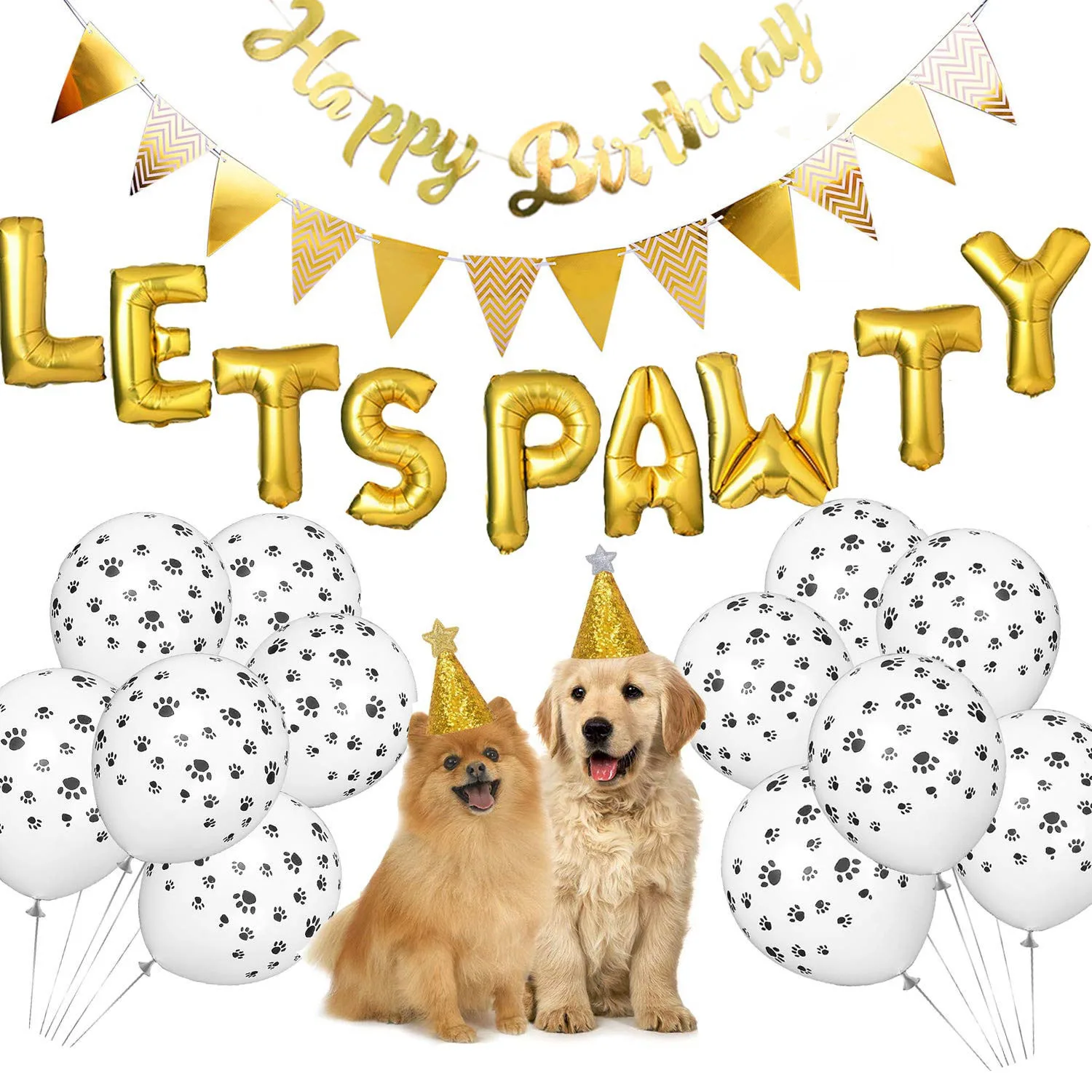PAFU dog birthday party supplies happy birthday banner lets pawty balloon birthday hat