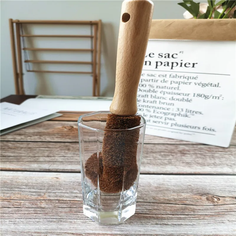 Hot sale bamboo wooden coconut fiber glass cup bottle brush