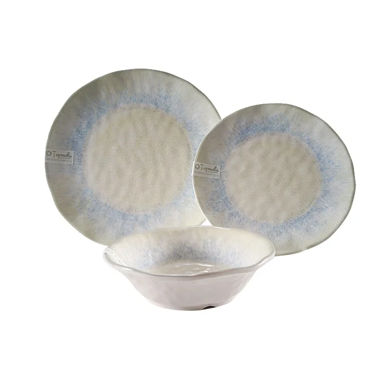 Rustic Collocation Wholesale  Blue White Orange Light Green Ink Painting Salad Bowl Melamine Tableware