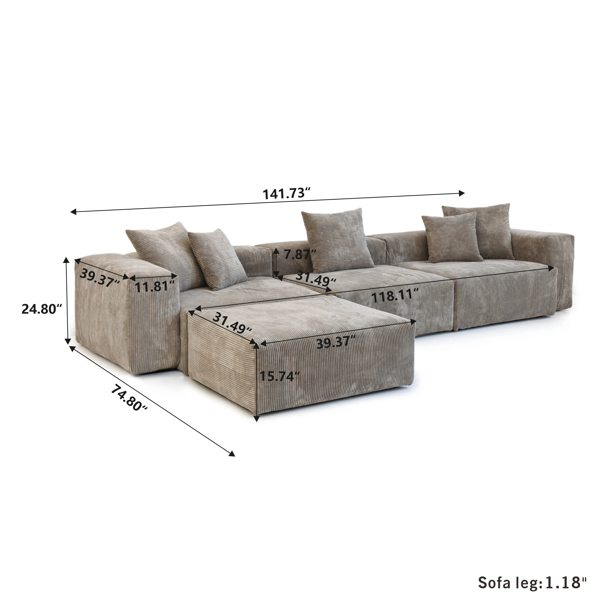 ATUNUS Extra Modular Sectional Sofas Large Soft Sofa Couch Living Room Hotel Luxury Furniture Corduroy Fabric Sofa Set