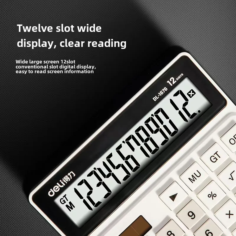 Deli 1676 High-quality Calculator Desktop Calculator Dual Power Supply 12 Bit Display Large Screen