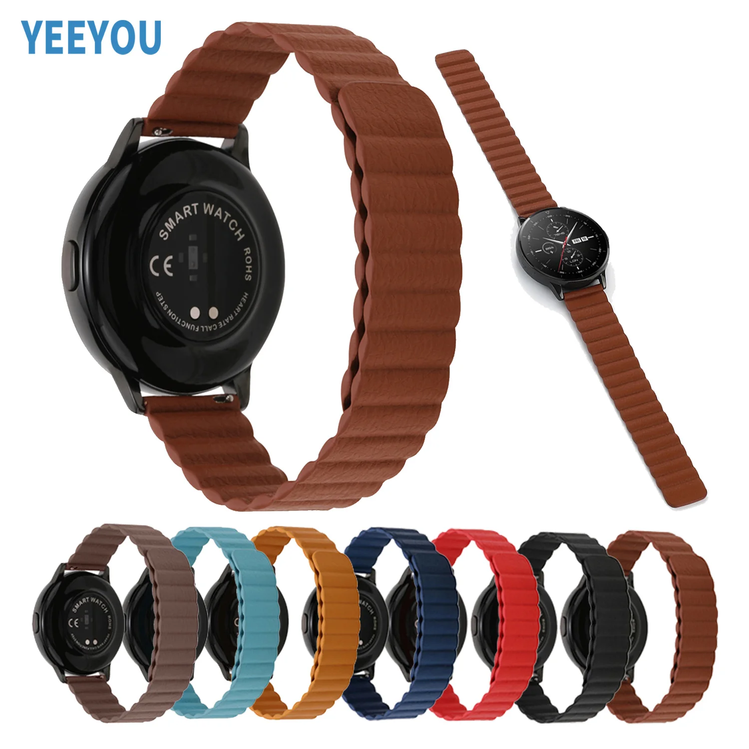 YEEYOU Magnetic Magnetic Leather Strap Replacement Wristbands Rubber for Samsung Galaxy  Active 1 2 watch bands 20 22mm wrist
