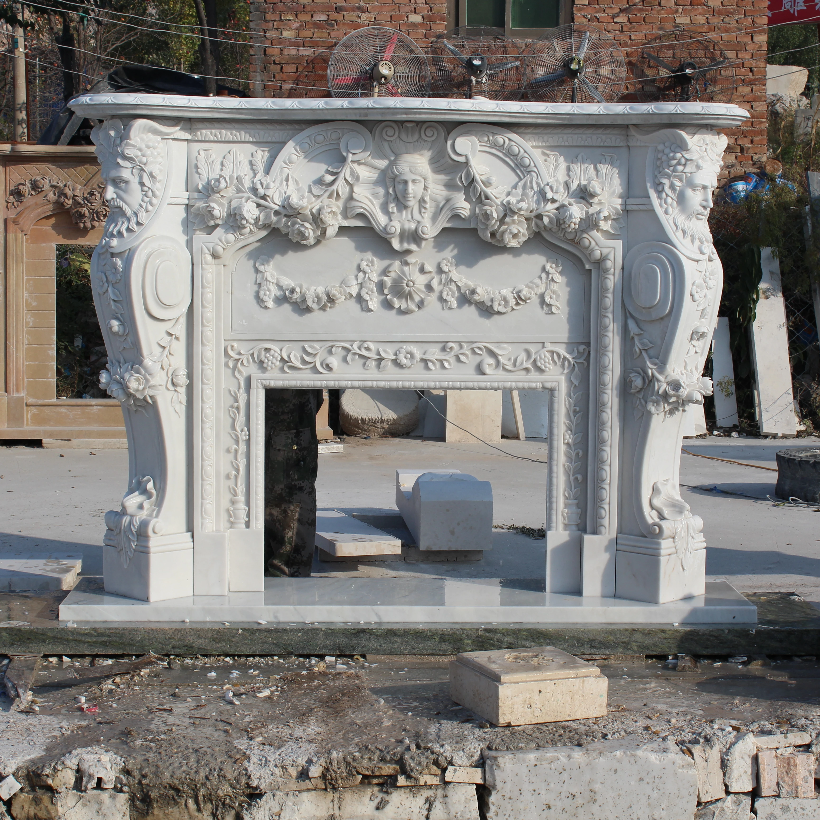 Pure White Hand Carved Western Style Decoration Stone Marble Fireplace
