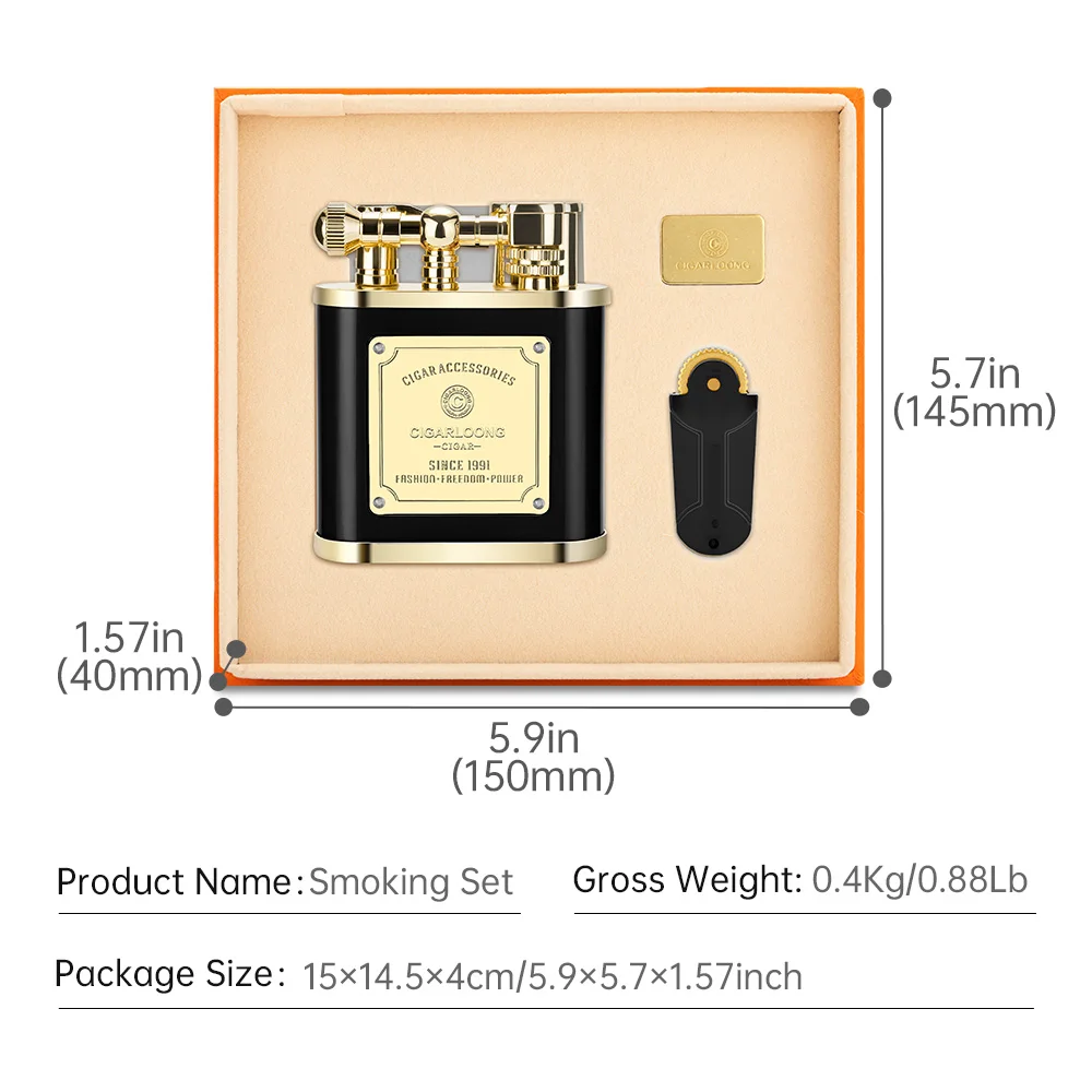 CIGARLOONG Desktop Cigar Windproof Lighter and High Purity Flint Smoking Set As Luxury Gift